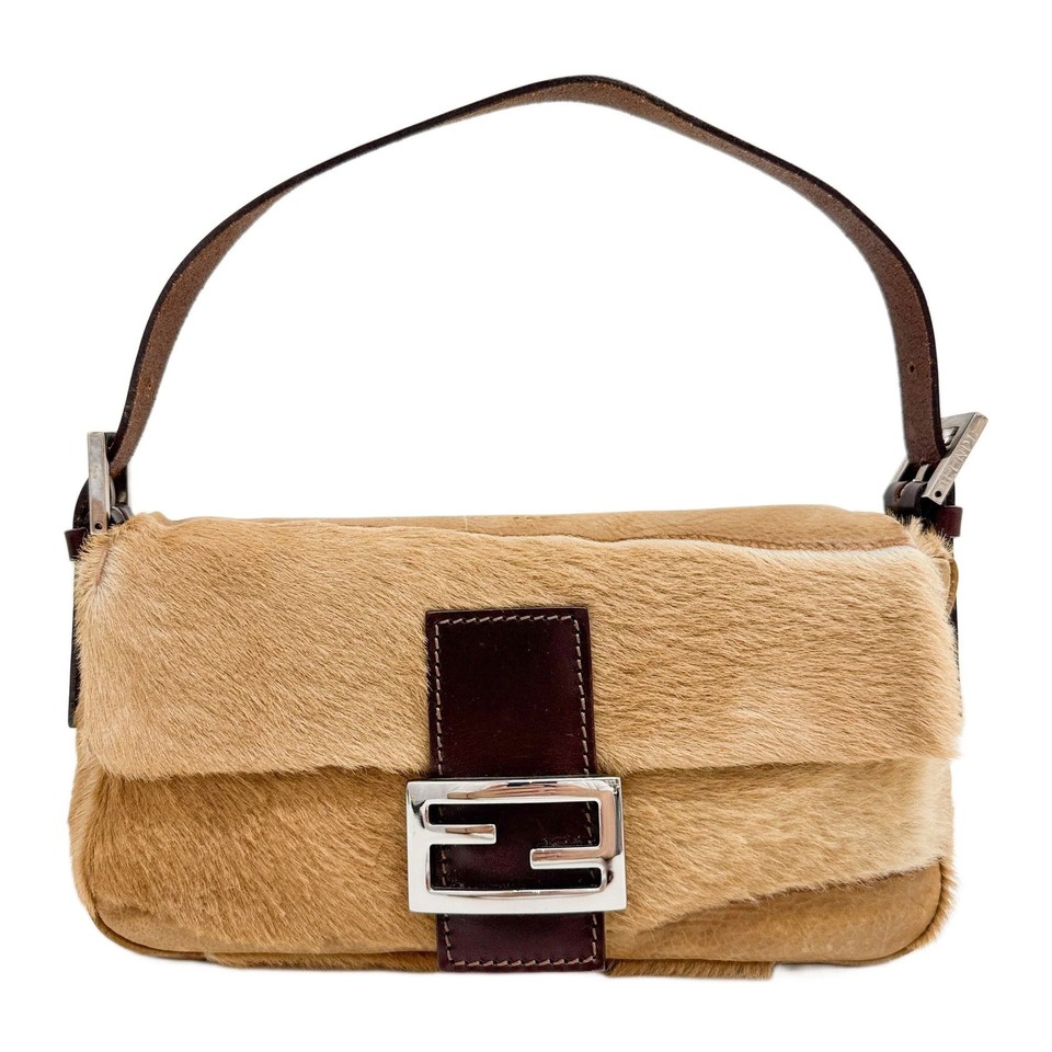 FENDI Baguette Brown Pony Hair and Leather Shoulder Bag