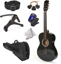 30" Left Handed Wood Guitar with Case and Accessories for Kids/Girls/Boys/Teens/