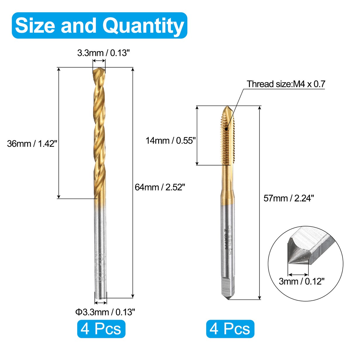 Sourcing Map Tap And Die And Drill Set M4 X 0.7 Left Thread Milling Cutter And Round Die 3.3 Mm Cobalt High-Speed Steel Twist Drill Bit - View #4