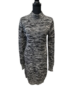 Old Navy Sweater Dress Womens MT Black & White Knit Midi Chunky Mock Neck Cotton
