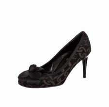 CHANEL Camellia Round Toe Velvet CC Pumps 38 US7