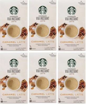 Starbucks VIA Instant Caramel Latte Coffee Sachets -  30 Sachets Old Stock -READ