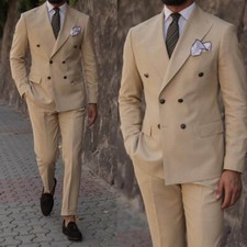 Men's Suit Peak Lapel Double-Breasted Business Wedding Casual 2 Piece Set