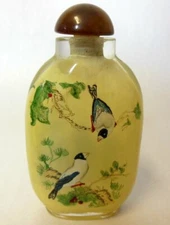 Vtg Antique  Chinese Asian SNUFF BOTTLE  REVERSE INSIDE PAINTING  Birds