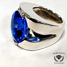 Sterling Silver Chunky Ring with Blue Quartz   Size 6.5   19.7g   22mm Wide