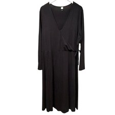 OLD Navy Midi Dress XXL Black Crossover Tie Stretch Rayon Knit Long Sleeve NWT