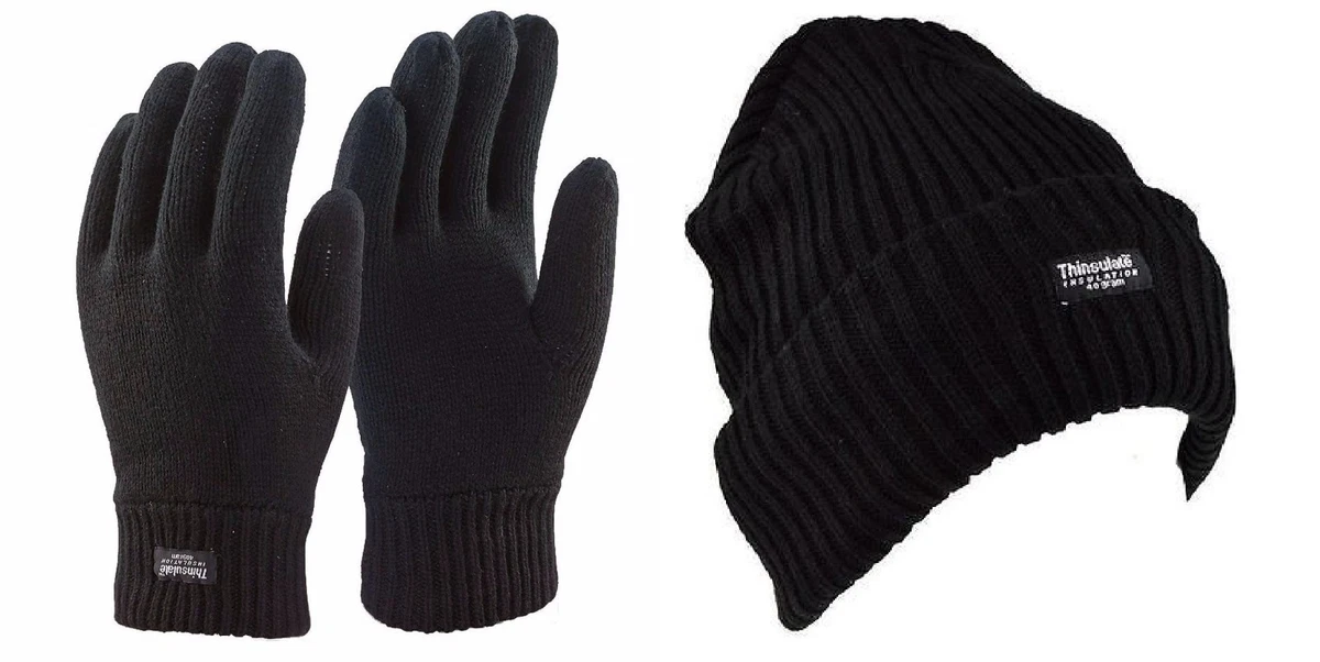 Men Thermal THINSULATE Hat and Gloves 3M Ski Warm Winter Hat and