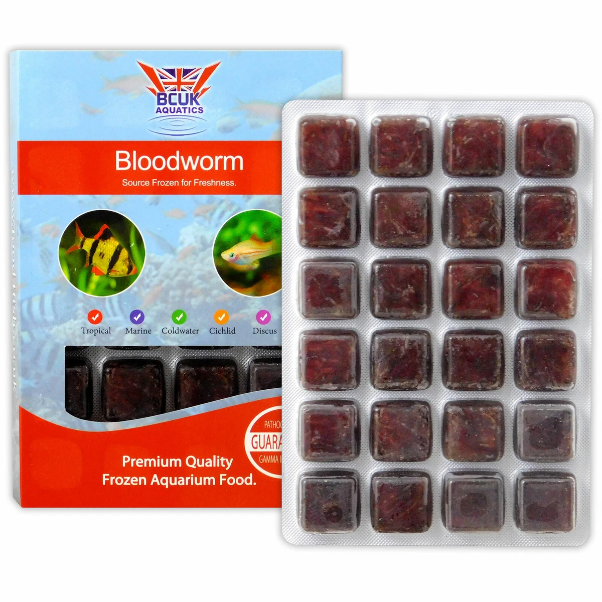 BCUK FROZEN BLOODWORM FISH FOOD 100g BLISTER PACKS MULTI BUY