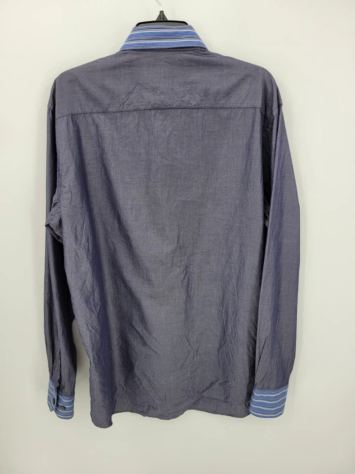 Bugatchi Shirt Mens Large Blue Gray Textured Contast Rockabilly Button Up Cotton - Image 2 of 4