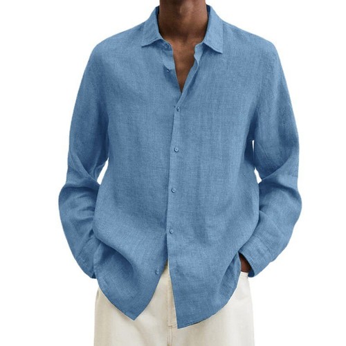 Mens Long Sleeve Cotton Linen Shirts Casual Solid Button-up Baggy Tops Tee Shirt - Picture 8 of 24