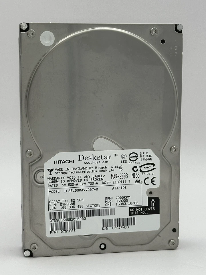 Hitachi Deskstar 80GB IDE PATA Hard Drive HDD IC35L090AVV207-0 07N9675 - 💾✨ - Image 3 of 4
