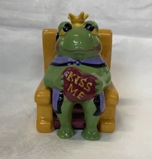 Clay Art Frog Prince on a Throne Salt and Pepper Shakers
