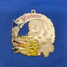 Vintage Conoco Christmas Ornament 1999 Gold Tone Metal Holiday Tree Décor