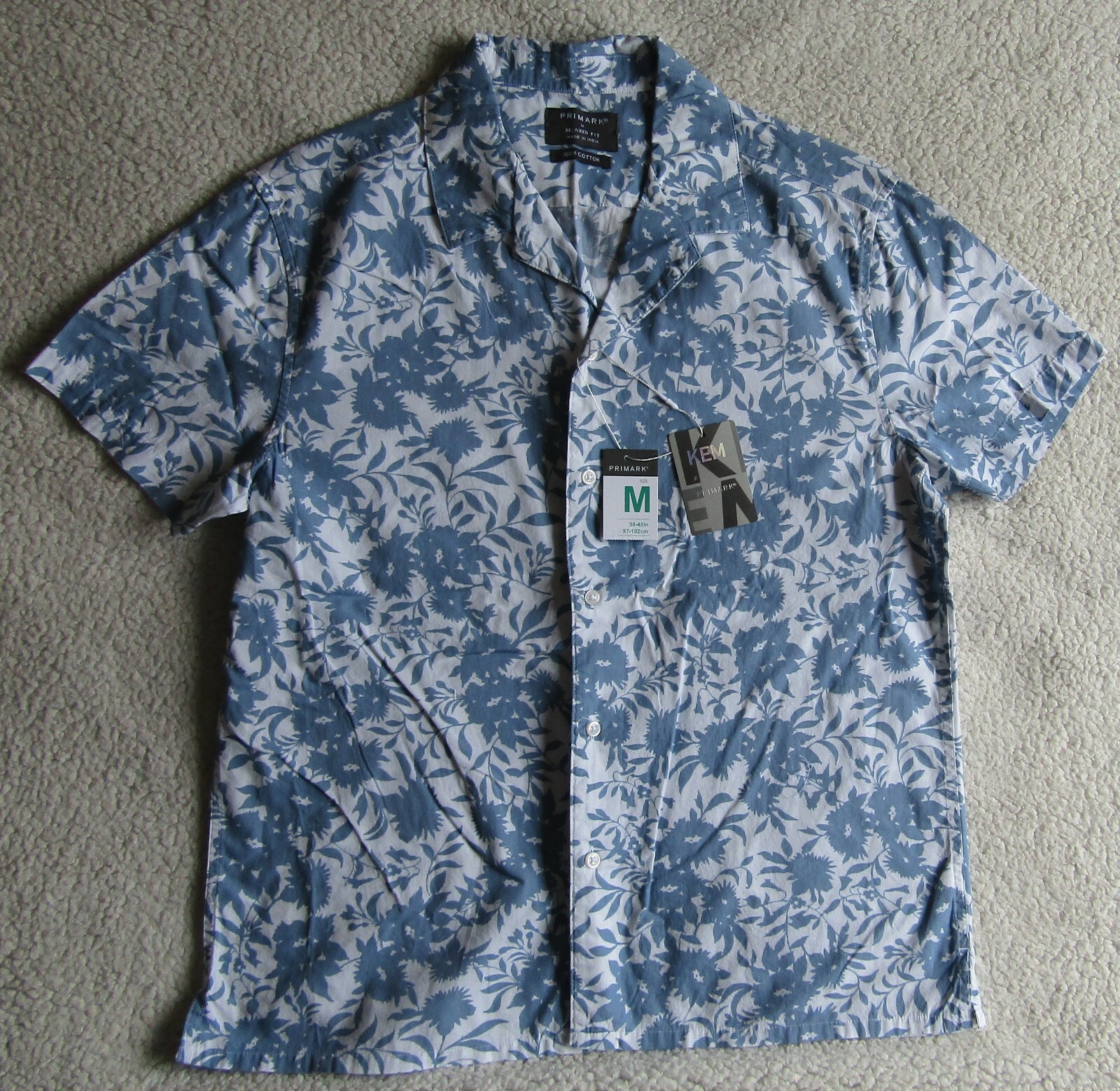 Men's Kem Cotton Short Sleeve Patterned Shirt Medium Brand New With Label