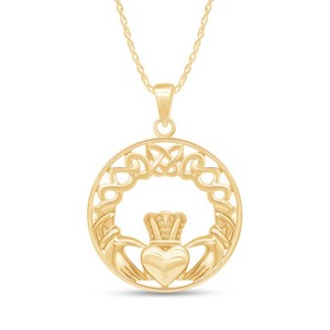 Authentic CeltKnot Claddagh Pendant NecKlace 14K Yellow Gold Plated 925 Silver