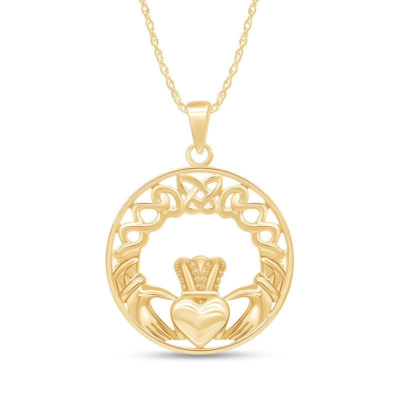 Celtknot Claddagh Pendant Necklace 14k Yellow Gold Plated 925 Silver - Product main view