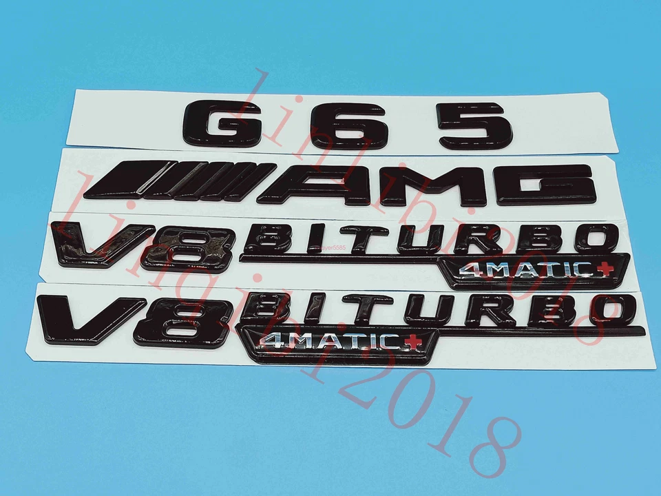 Adhesivo negro brillante plano G65 AMG V8 BITURBO maletero emblemático insignia para Mercedes Benz Foto 2 de 4