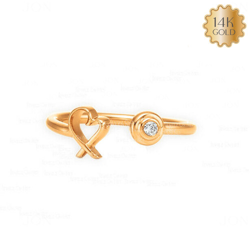14K Gold 0,03 Ct Natürlicher Diamant Herz Manschette Offen Ring-Jewelzofny - Bild 1 von 5