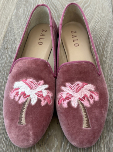Zalo Embroidered Palm Tree Mauve Pink Loafers Smok