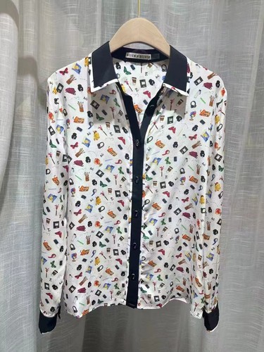 Women Alice + Olivia Collared Floral Contrasting Shirt Top - Picture 1 of 13