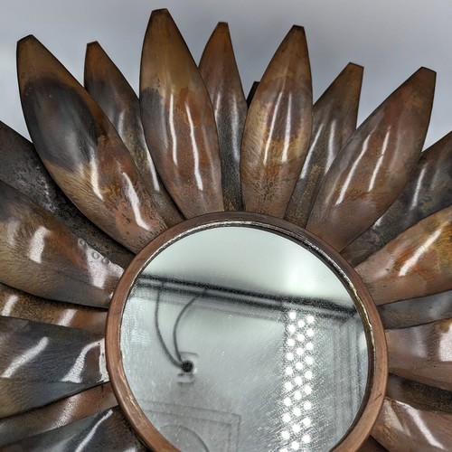 Restoration Hardware RH Carrow Oiled Bronze Metal Flower Mirror Lotus 16" Rustic - Picture 4 of 7