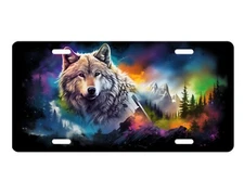 Northern Lights Wolf Aluminum Front License Plate Car Accessory Vanity