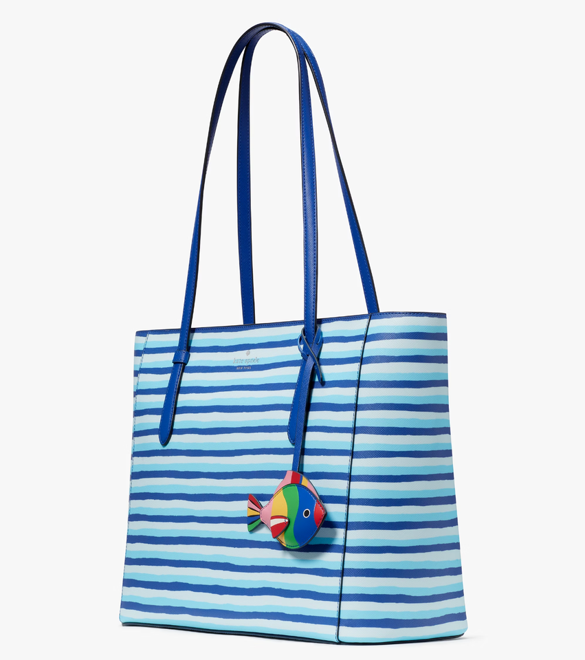Kate Spade Schuyler Blue Striped Tote Handbag KG761 Purse Bag Charm NWT