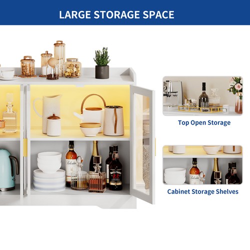 55 inch Sideboard Storage Coffee Bar Cabinet w/ LED Light Kitchen Dining Room - Picture 8 of 20