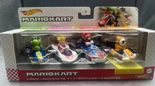 NIB Hot Wheels Mariokart 4 Pack Princess Peach Mario Yoshi Orange Shy Guy NEW