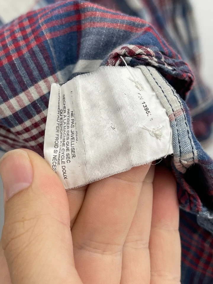 Camisa Grayers Para Hombre Mediana Azul Granate A Cuadros Manga Larga Algodón con Botones Foto 4 de 4