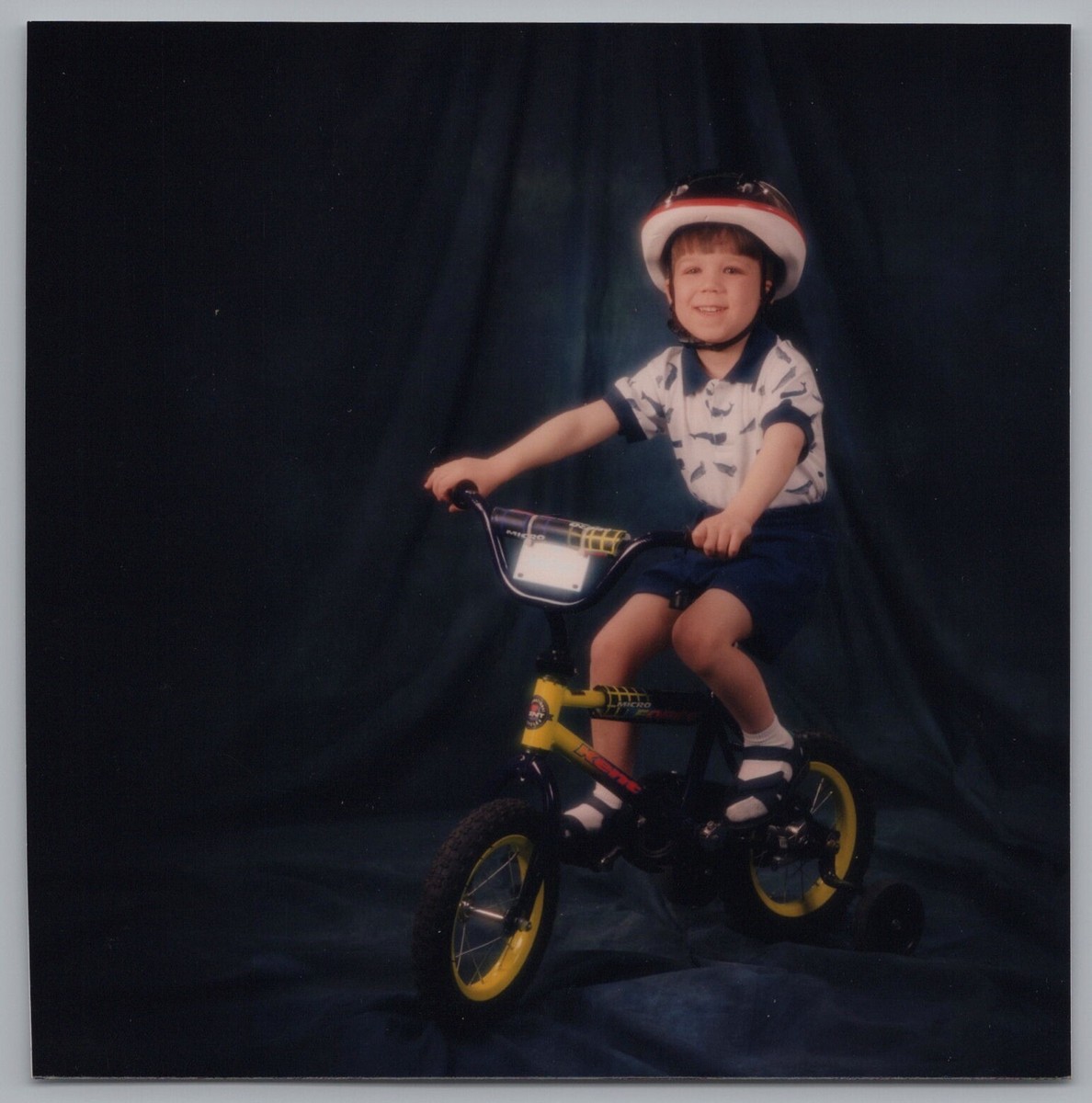 1990s Boy Helmet Smiling Small Bicycle Training Wheels Studio Portrait Bike  | eBay