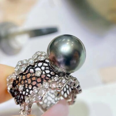 Mihiarii Genuine 11-12MM Tahitian Black Pearl Ring – AAA Quality
