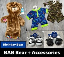 Build-A-Bear Lot: Birthday Bear, Dino  Camo Outfit/Dog Tag, Canvas  Turf Shoes