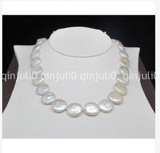 Genuine natural 12-13mm white south sea coin freshwater pearl necklace 17"