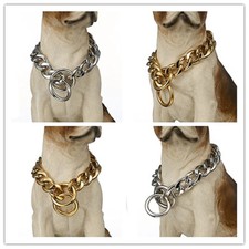 11/13/15/19mm Stainless Steel Silver Gold Curb Cuban Chain Dog Collar 12-36"