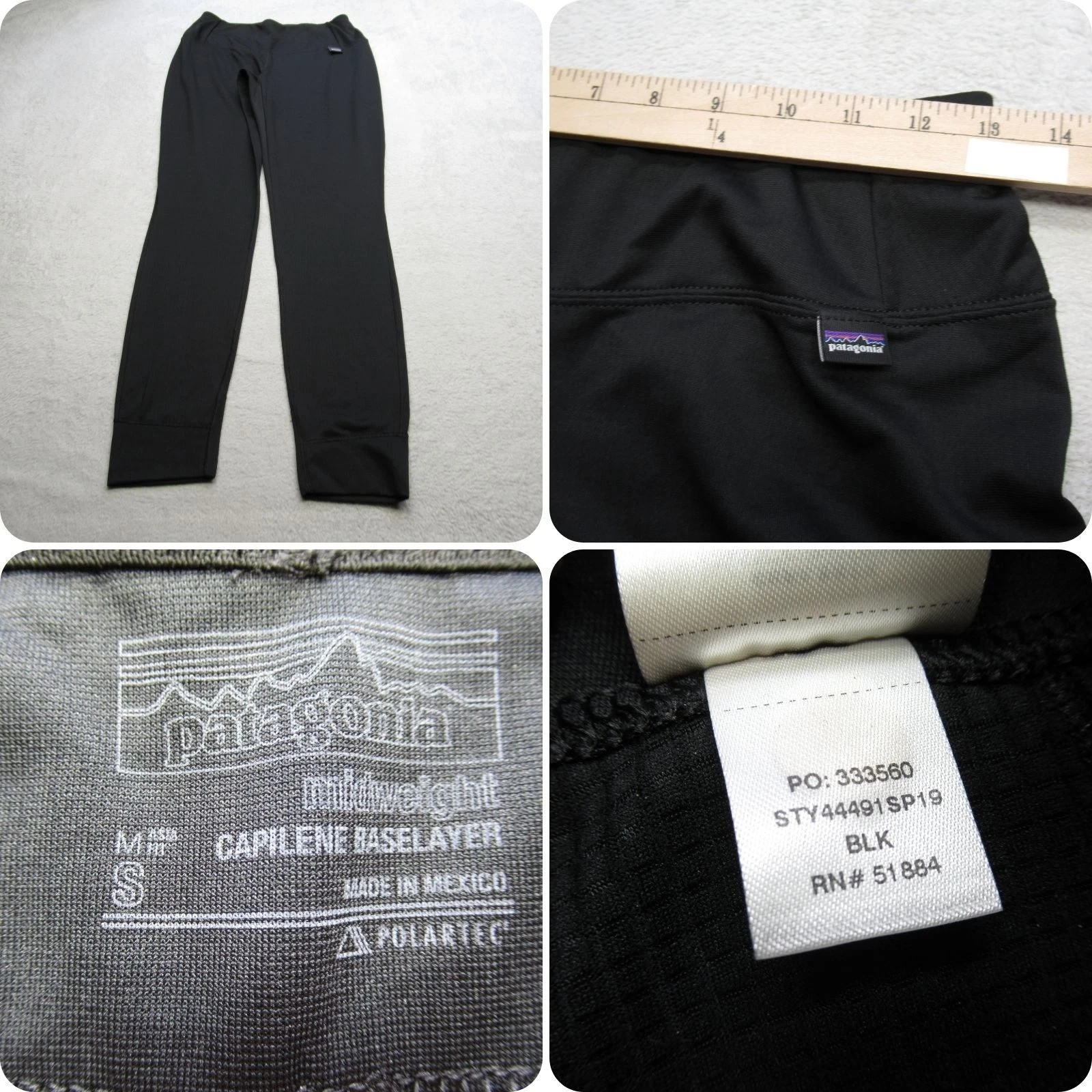 Patagonia Pants Women Small Black Capilene Midweight Baselayer Lightweight 26X28