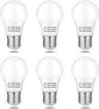 6 Pack A15 5W 120V E26 Base LED Refrigerator Light Bulb, Non-Dimmable 50W Equiva