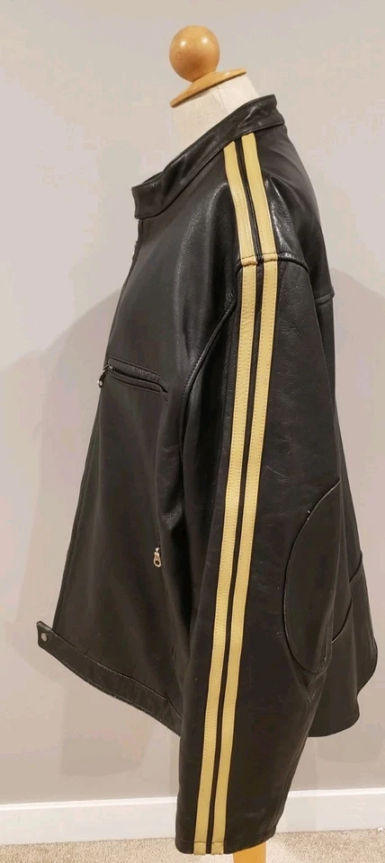 Chaqueta de cuero negra vintage Arizona Jean Company para hombre manga a rayas talla XXLT  Foto 4 de 4