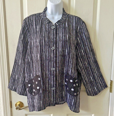 Habitat Clothes to Live In XL Artsy Top Stripes Dots Pockets Button Down Rayon
