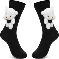 3D Cute Character Fuzzy Socks Coral Velvet Cartoon Animal One Size, Black 