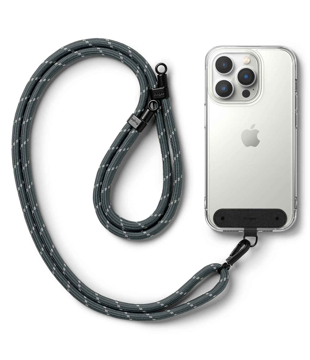 Cordon bandoulière téléphone portable avec étiquette en nylon résistant noir universel