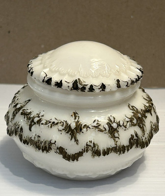 EAPG DITHRIDGE MILK GLASS Scroll Covered Powder Trinket Box Container Victorian