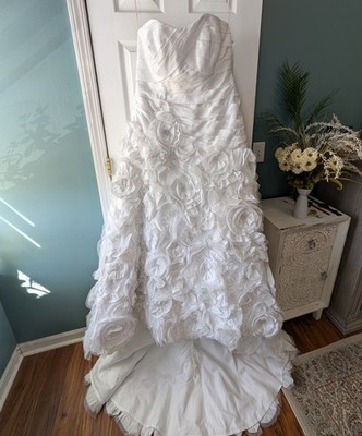 Galina Strapless drop waist Wedding Dress w/ 3d flower applique& xl train 9sv415 | eBay Galina Strapless drop waist Wedding Dress w/ 3d flower applique& xl train 9sv415 | eBay