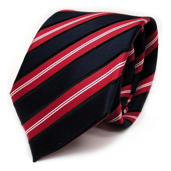 Tigertie Seidenkrawatte Rot Blau Dunkelblau Schwarz Silber Gestreift - Krawatte-image
