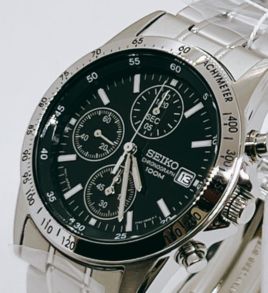 SEIKO SND367PC Men's Watch Quartz Chronograph Dial Black Silver
