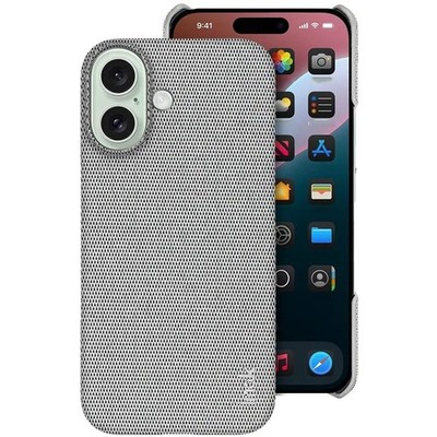 iPhone 16 Hülle imak Ruiyi Series Stoff PU+PC Hellgrau