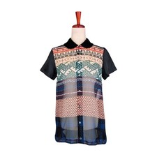 Tricot Commes des Garcons 3D Printed Short Sleeve Button Down Tunic Blouse SZ S