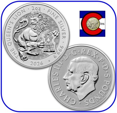 2026 Royal Tudor Beasts The Queen's Lion 2 oz 0.9999 Silver BU Coin in Capsule