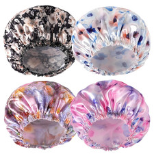 4 PCS Shower Caps for Women, Printing Bath Caps, Double Layers Shower Cap Reusab