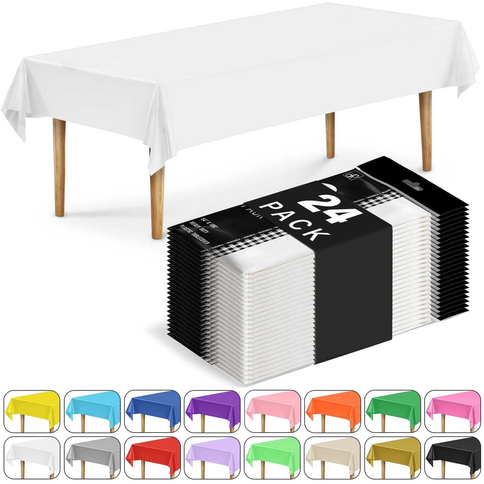 DecorRack 24 Pack Rectangular Tablecloths BPA-Free Plastic, 54 x 108 inch, Di...